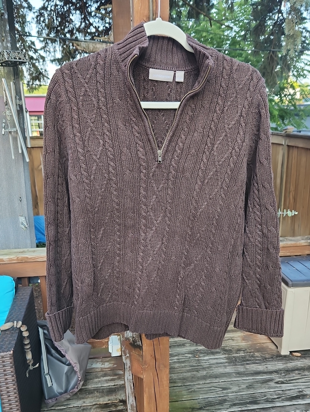 Woman's croft & barrow Brown Cable-Knit Half-Zip Sweater